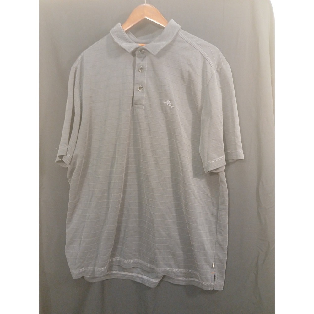Tommy Bahama Shirt Mens XL TG Gray Cotton Blend Jersey Polo Preppy Casual Golf